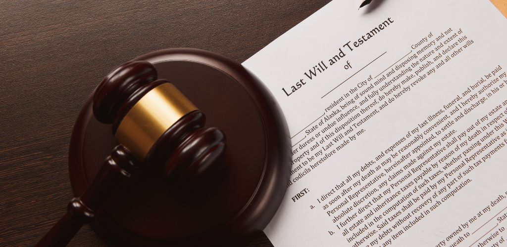 gavel on top of last will and testament paperwork